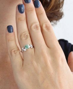 Green Moissanite Engagement Ring, Vintage Leaf Engagement Ring - Image 13