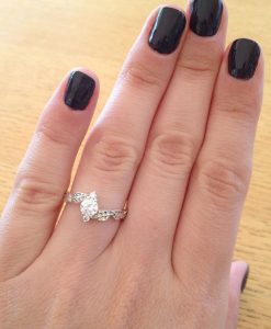 Round Lab Diamond Engagement Ring in 14K Gold | Leaf Nature Ring | 3 Stone Diamond Ring - Image 5