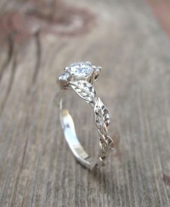 Leaf Diamond Engagement Ring, Leaves Engagement Ring - Image 3