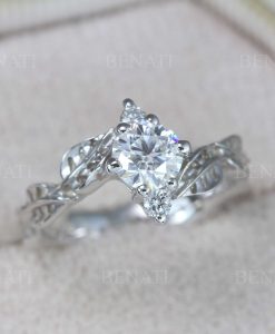 Leaf Diamond Engagement Ring, Leaves Engagement Ring - Image 8