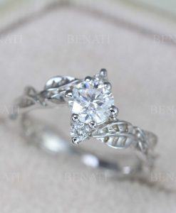 Leaf Diamond Engagement Ring, Leaves Engagement Ring - Image 9