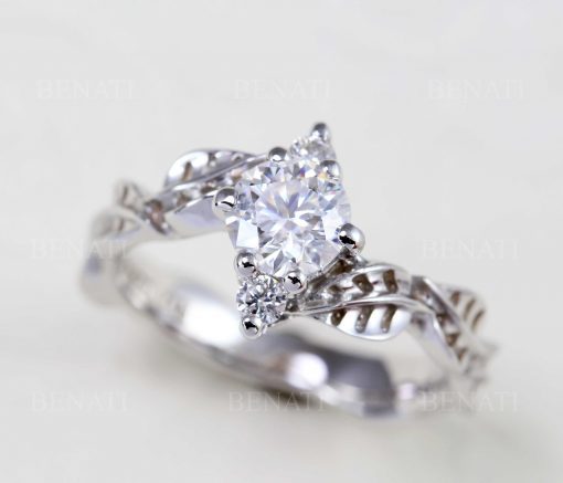 Leaf Diamond Engagement Ring, Leaves Engagement Ring