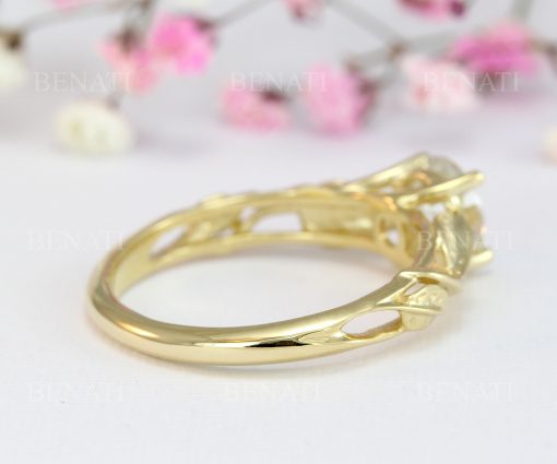 Leaf Vintage Engagement Ring, Moissanite 14k Leaf Nature Inspired Ring