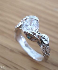 Moissanite Engagement Ring, Floral Vine Ring - Image 2