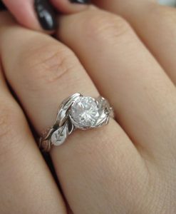 Moissanite Engagement Ring, Floral Vine Ring - Image 4