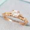 Moissanite Engagement Ring, Oval Engagement Ring With Wood Texture