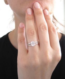 Oval Moissanite Engagement Ring, Split Band With Wood Texture - Image 6
