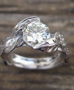 Moissanite Ring, Moissanite Leaves Engagement Ring