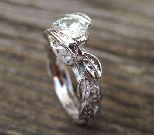 Moissanite Ring, Moissanite Leaves Engagement Ring