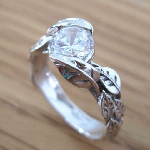 Moissanite Leaf Engagement Ring, Moissanite Engagement Ring