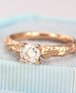 Moissanite Nature Engagement Ring, Rose gold nature engagement ring