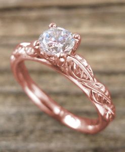 Moissanite Nature Engagement Ring, Rose gold nature engagement ring - Image 5