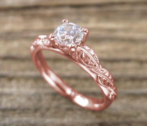 Moissanite Nature Engagement Ring, Rose gold nature engagement ring