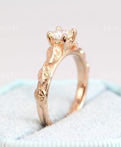 Moissanite Nature Engagement Ring, Rose gold nature engagement ring - Image 9