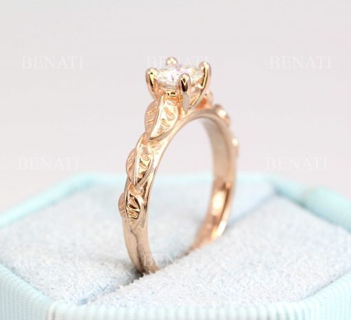 Moissanite Ring, 14K Gold Solitaire Engagement Ring