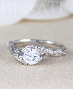 Moissanite Ring, Leaf Ring