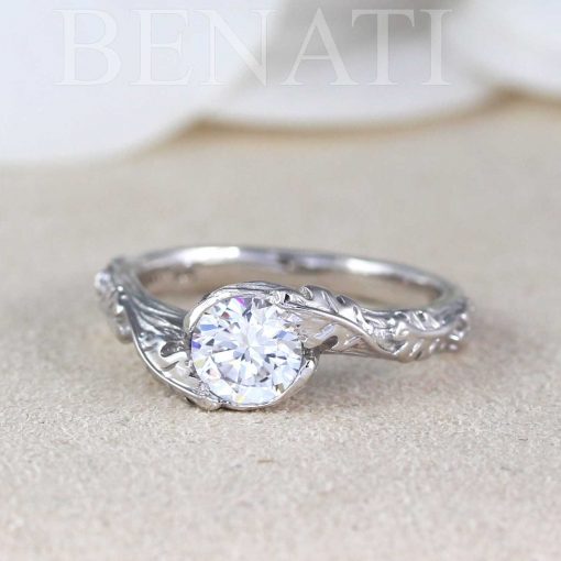 Moissanite Ring, Leaf Ring