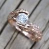 Rose Gold Moissonite Leaf Engagement Ring, Nature Inspired  Moissanite Engagement Ring