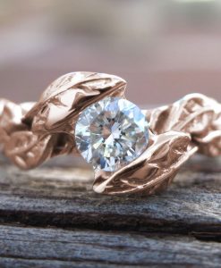 Rose Gold Moissonite Leaf Engagement Ring, Nature Inspired  Moissanite Engagement Ring - Image 7