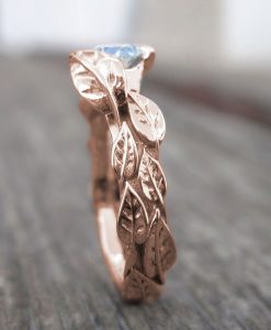 Rose Gold Moissonite Leaf Engagement Ring, Nature Inspired  Moissanite Engagement Ring - Image 10