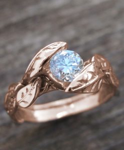 Rose Gold Moissonite Leaf Engagement Ring, Nature Inspired  Moissanite Engagement Ring - Image 12