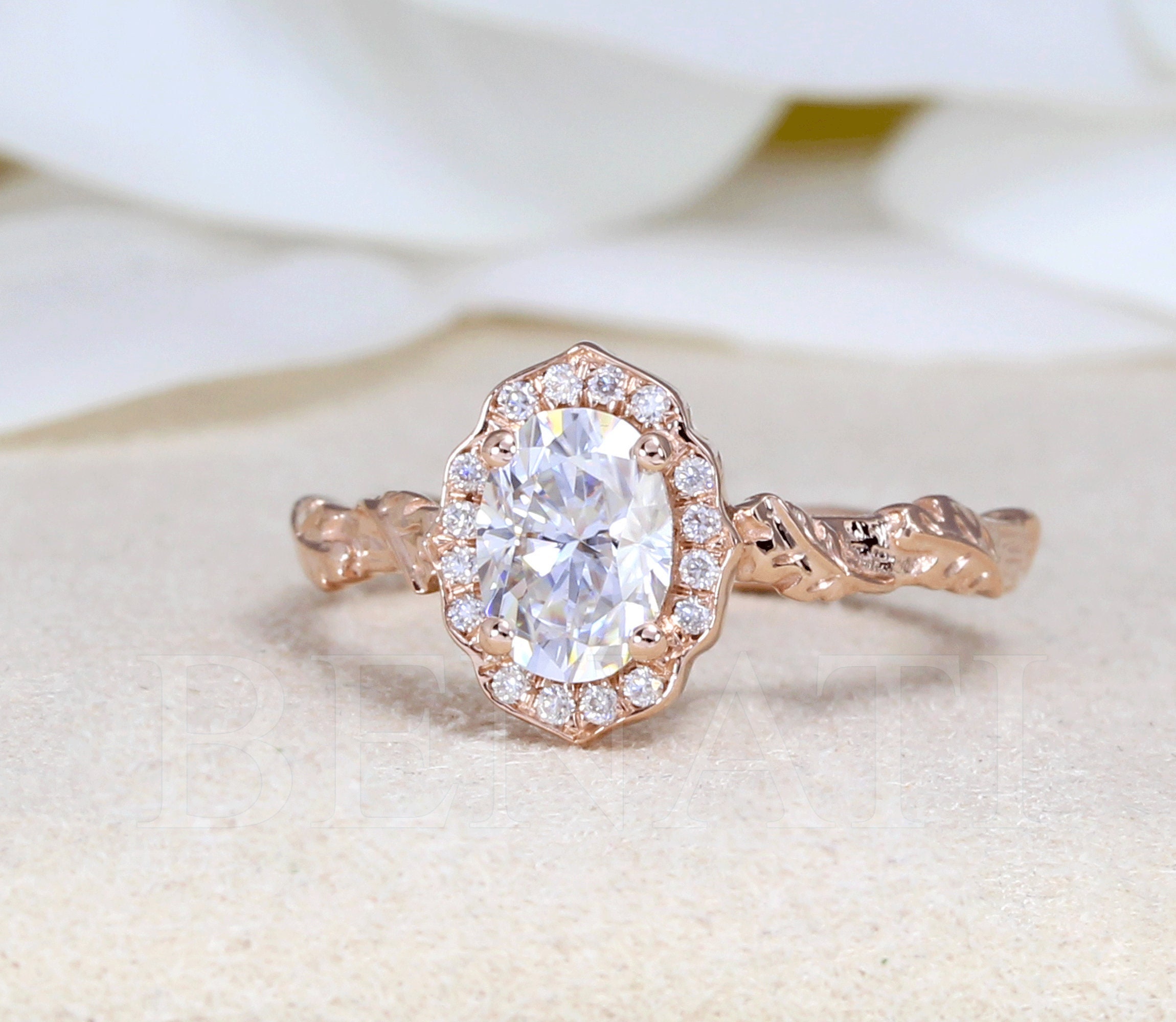 Oval Engagement Ring. Rose Gold Wedding Rings. High Quality