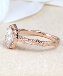 Vintage Moissanite Engagement Ring Rose Gold wedding Ring | Antique Oval cut Bridal ring| Art deco Halo Ring | Anniversary ring - Image 3