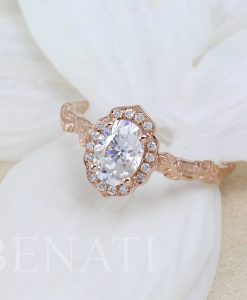 Vintage Moissanite Engagement Ring Rose Gold wedding Ring | Antique Oval cut Bridal ring| Art deco Halo Ring | Anniversary ring - Image 5