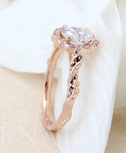Vintage Moissanite Engagement Ring Rose Gold wedding Ring | Antique Oval cut Bridal ring| Art deco Halo Ring | Anniversary ring - Image 8