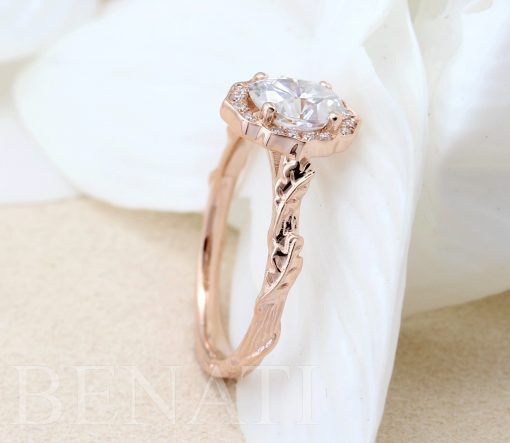 Vintage Moissanite Engagement Ring Rose Gold wedding Ring | Antique Oval cut Bridal ring| Art deco Halo Ring | Anniversary ring