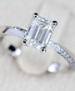 Emerald cut moissanite engagement ring, Mobius solitaire ring