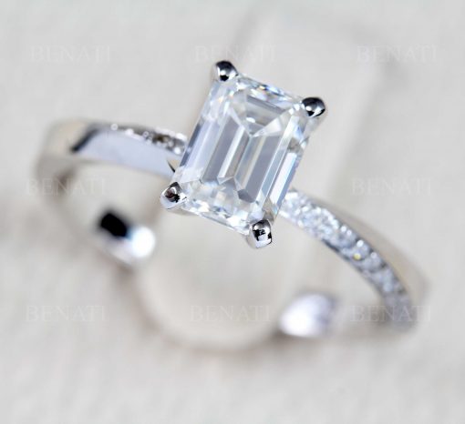 Emerald cut moissanite engagement ring, Mobius solitaire ring
