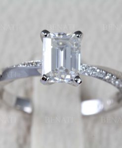 Emerald cut moissanite engagement ring, Mobius solitaire ring - Image 5