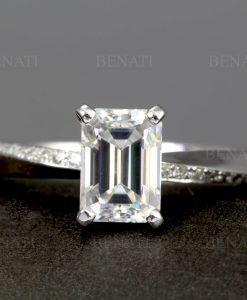 Emerald cut moissanite engagement ring, Mobius solitaire ring - Image 7