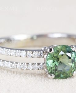 Green sapphire and diamond engagement ring, Green sapphire cluster ring 14k rose gold - Image 5