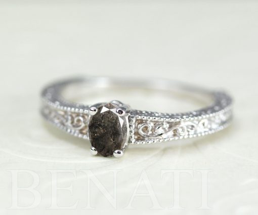 Salt and pepper diamond vintage ring, Antique engagement ring