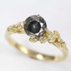 Salt and pepper diamond leaves engagement ring, 14k Gold vintage alternative nature ring