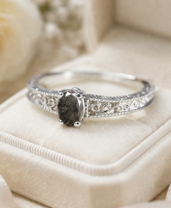 Salt and pepper diamond vintage ring, Antique engagement ring - Image 10