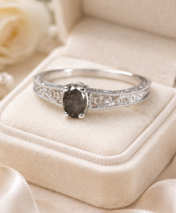 Salt and pepper diamond vintage ring, Antique engagement ring - Image 5