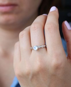 Solid Gold Nature Moonstone Promise Ring, Rainbow Moonstone Ring