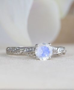 Solid Gold Nature Moonstone Promise Ring, Rainbow Moonstone Ring - Image 3