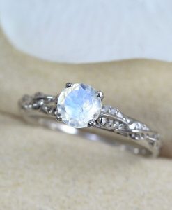 Solid Gold Nature Moonstone Promise Ring, Rainbow Moonstone Ring - Image 4