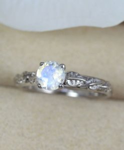 Solid Gold Nature Moonstone Promise Ring, Rainbow Moonstone Ring - Image 5
