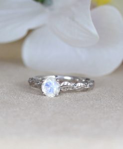 Solid Gold Nature Moonstone Promise Ring, Rainbow Moonstone Ring - Image 6