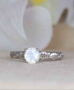 Solid Gold Nature Moonstone Promise Ring, Rainbow Moonstone Ring - Image 7