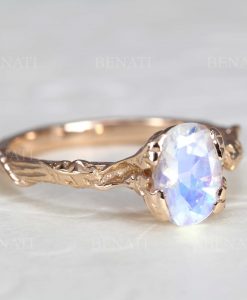Nature-Inspired Oak 14K/18K Solid Gold & Moonstone ring | Artisan Leaf Promise/Engagement Ring | Fine, Beautiful and Unique Gemstone Ring - Image 2