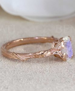 Nature-Inspired Oak 14K/18K Solid Gold & Moonstone ring | Artisan Leaf Promise/Engagement Ring | Fine, Beautiful and Unique Gemstone Ring - Image 5