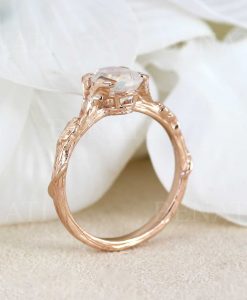 Nature-Inspired Oak 14K/18K Solid Gold & Moonstone ring | Artisan Leaf Promise/Engagement Ring | Fine, Beautiful and Unique Gemstone Ring - Image 6