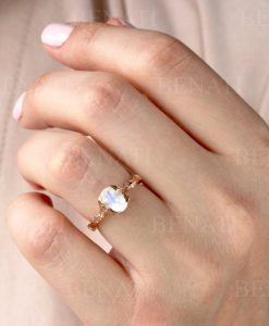 Nature-Inspired Oak 14K/18K Solid Gold & Moonstone ring | Artisan Leaf Promise/Engagement Ring | Fine, Beautiful and Unique Gemstone Ring - Image 7