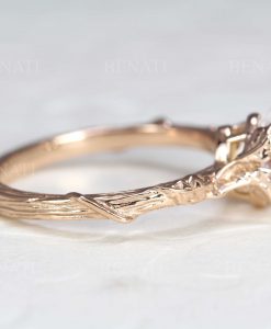 Nature-Inspired Oak 14K/18K Solid Gold & Moonstone ring | Artisan Leaf Promise/Engagement Ring | Fine, Beautiful and Unique Gemstone Ring - Image 8